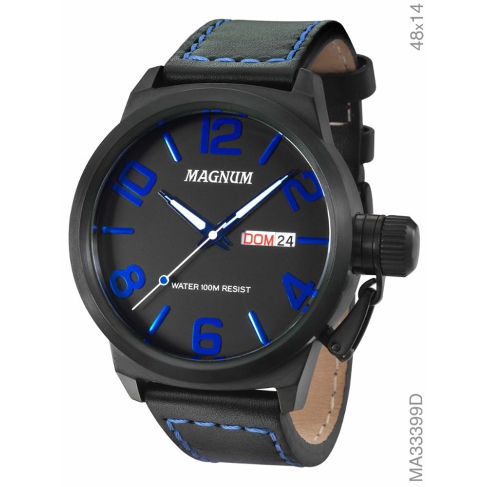 Relógio Magnum Social Masculino MA21919T Pulseira de Couro Preto