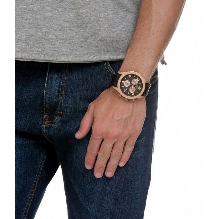 Ttime Relógios - Relógio Magnum Automático 21 Jewels Modelo analógico  masculino com caixa e pulseira de aço rose gold. Vidro de cristal mineral,  mostrador na cor preta com janela que mostra parte