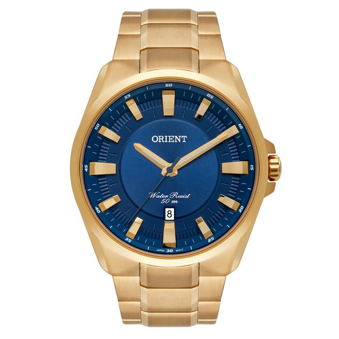Relógio ORIENT masculino analógico dourado MGSS1174 D1KX - aconfianca