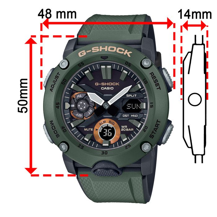 CASIO G-SHOCK GA-2000-3AJF カーキ　美品 Relógio CASIO G-SHOCK masculino anadigi GA-2000-3ADR - aconfianca