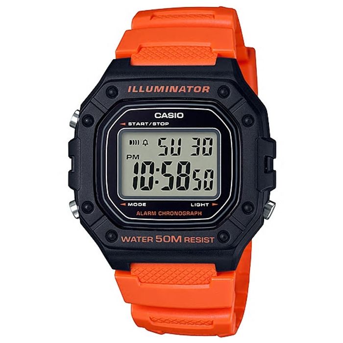 Relógio CASIO Illuminator masculino laranja W-218H-4B2VDF - aconfianca