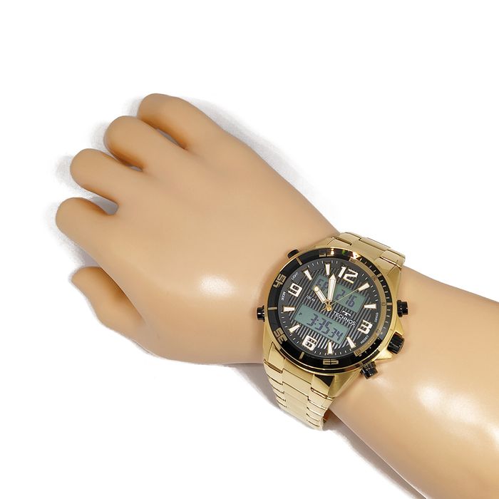 Relógio TECHNOS masculino anadigi aço dourado TC131017/4P - aconfianca