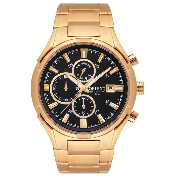 Relógio ORIENT masculino cronógrafo dourado MGSSC027 P1KX - aconfianca