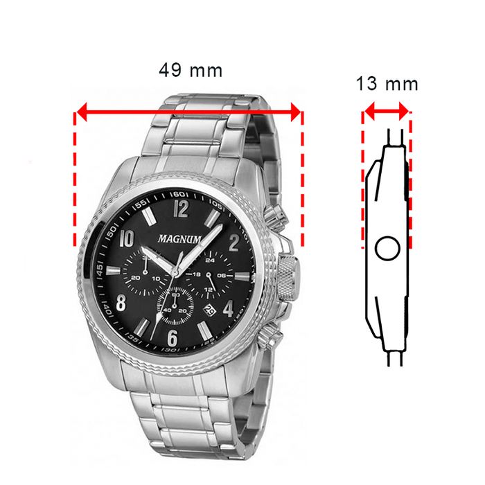 Relógio MAGNUM masculino preto prata aço MA34414P - aconfianca