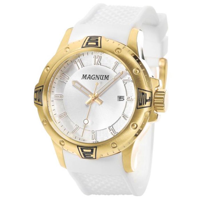 Relógio MAGNUM masculino dourado silicone branco MA34414B - aconfianca