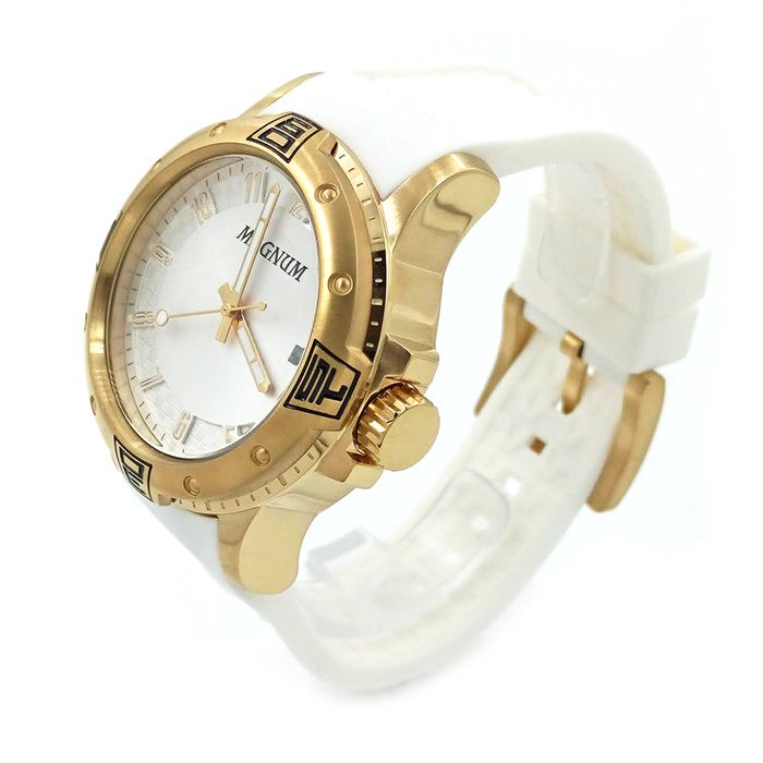 Relógio MAGNUM masculino dourado silicone branco MA34414B - aconfianca