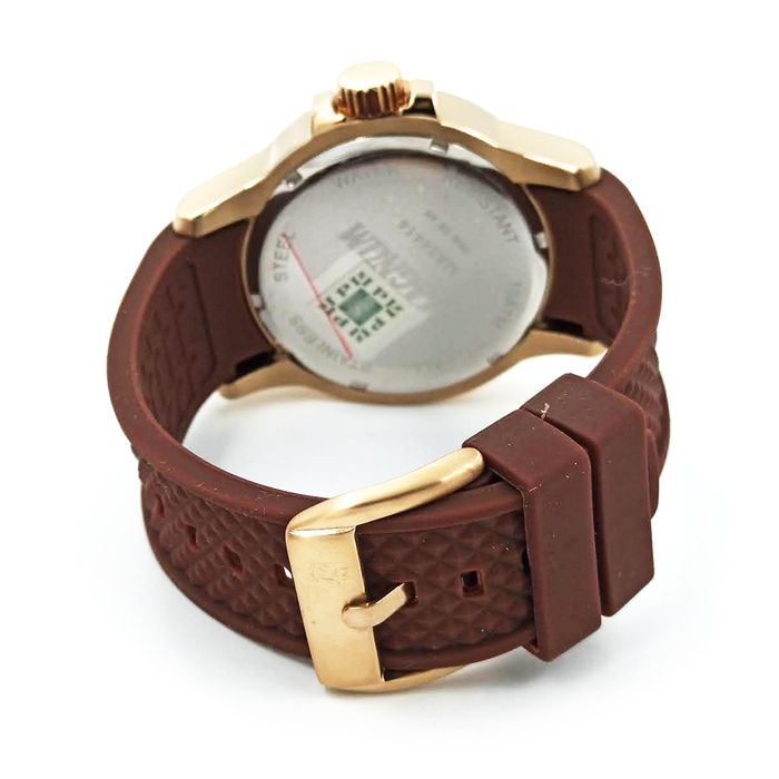 Relógio MAGNUM masculino dourado silicone marrom MA34414M - aconfianca