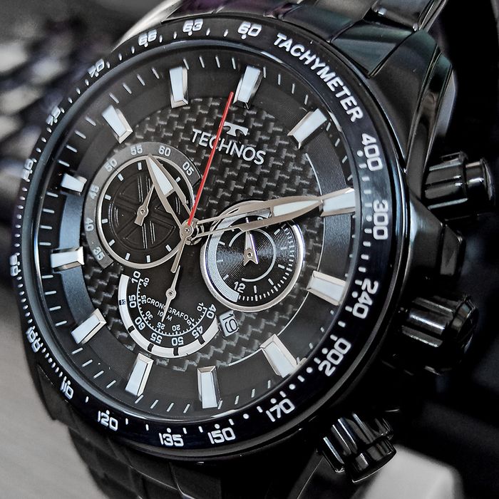 r*7様 TECHNOS ブラック クロノグラフ腕時計 Relógio TECHNOS masculino cronógrafo preto OS20HMK/4P - aconfianca