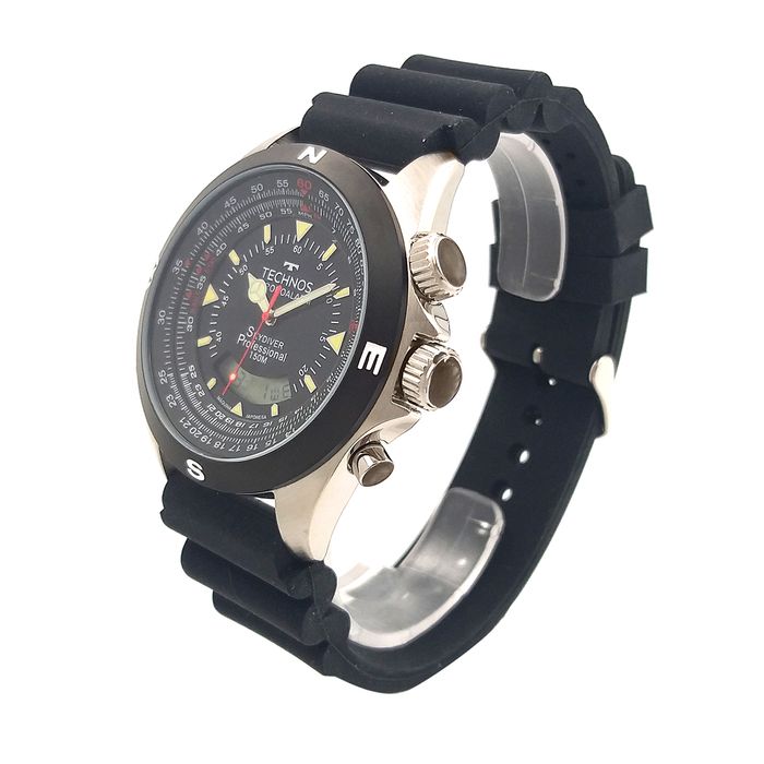Relógio TECHNOS Skydiver masculino preto T20561/8P - aconfianca