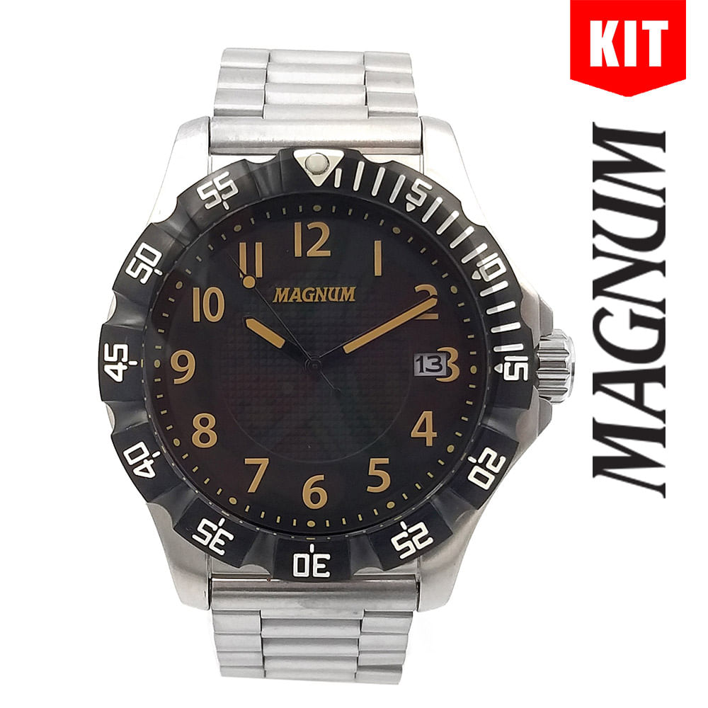 Relógio MAGNUM masculino multifunção prata/preto MA34012T - aconfianca