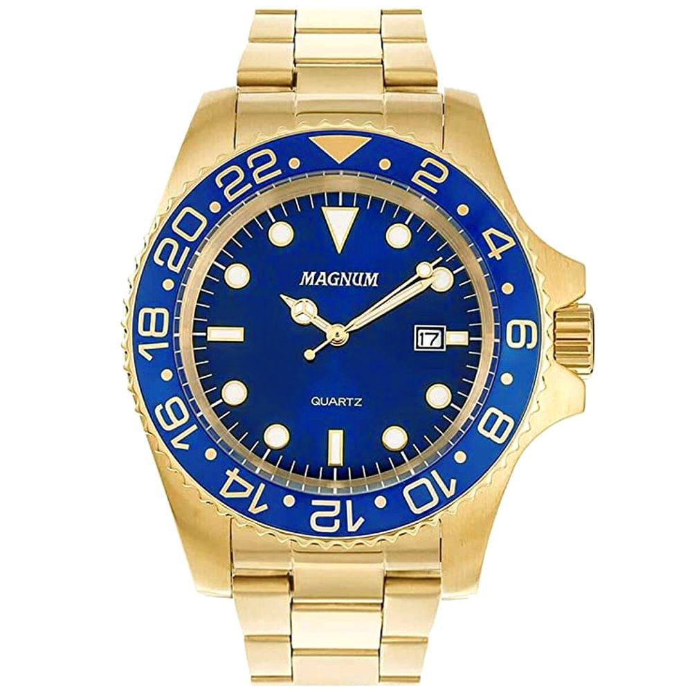 Relógio Masculino Magnum Dourado Azul Ma33095a Original