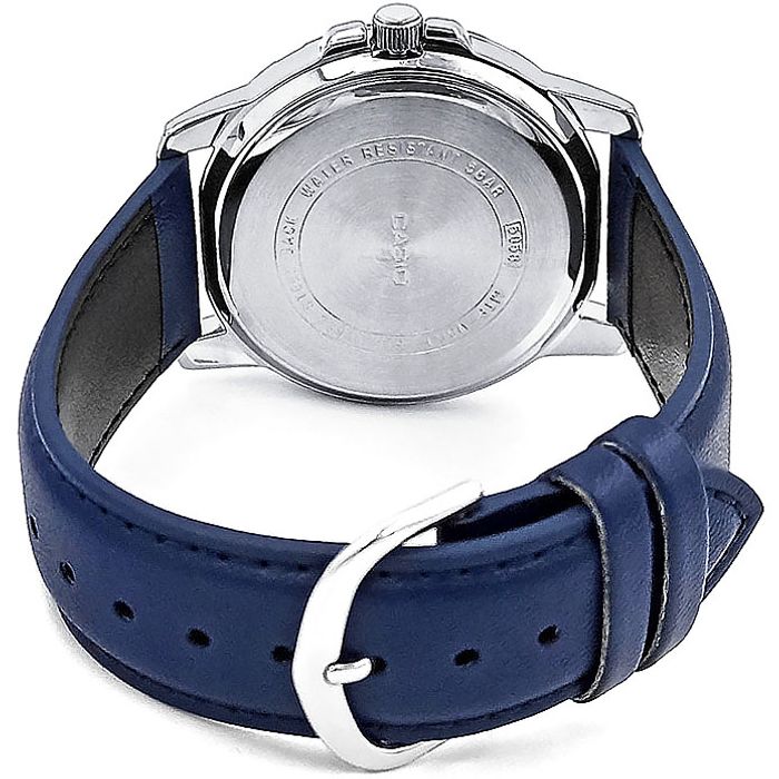 Relógio CASIO masculino prata couro azul MTP-VD01L-2BVUDF - aconfianca