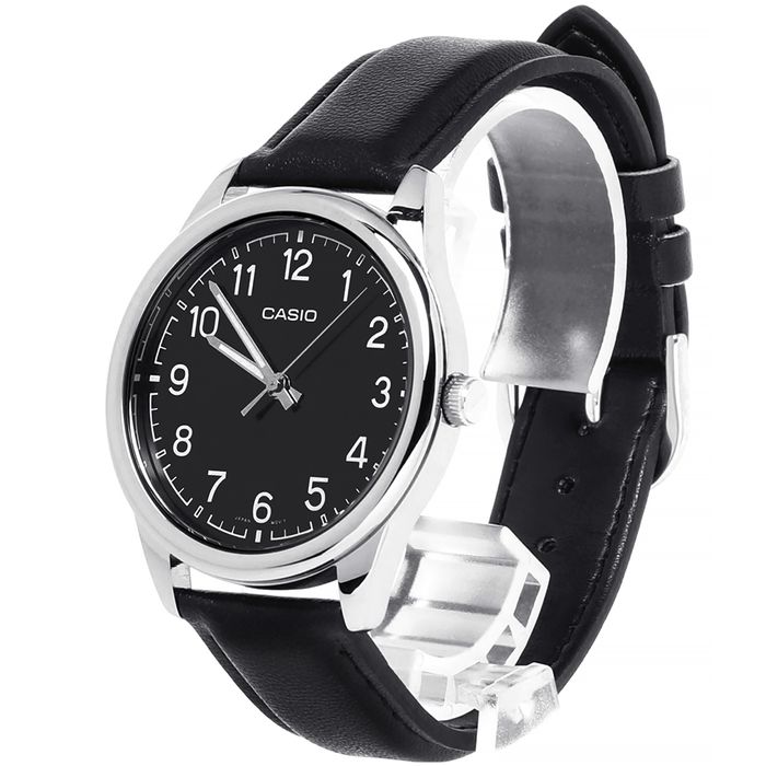 Relógio CASIO masculino prata couro preto MTP-V005L-1B4UDF