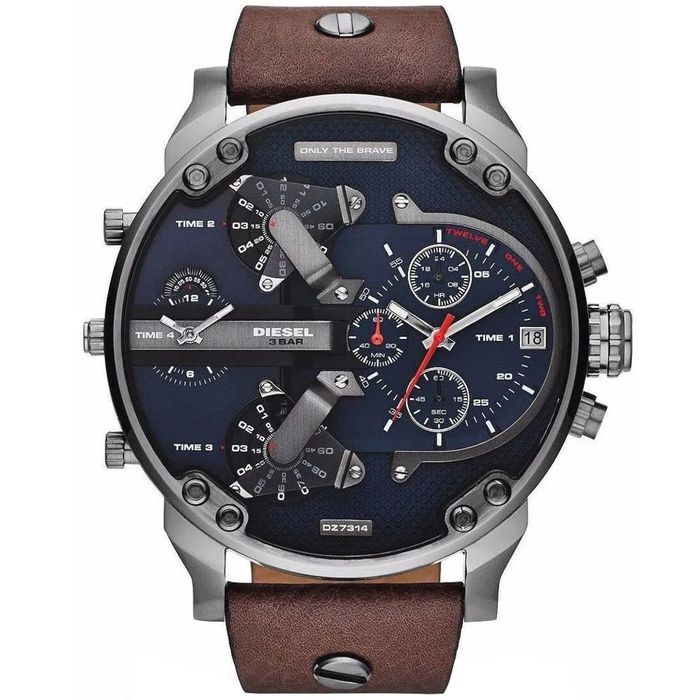 Relógio DIESEL masculino cinza couro mult-time DZ7314 D1NX