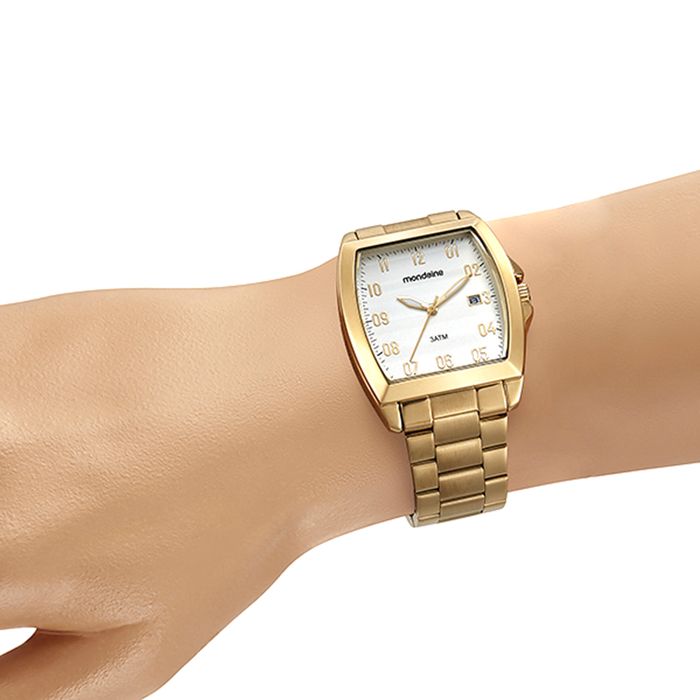 Relógio MONDAINE masculino dourado analógico 83497GPMVDE1 - aconfianca