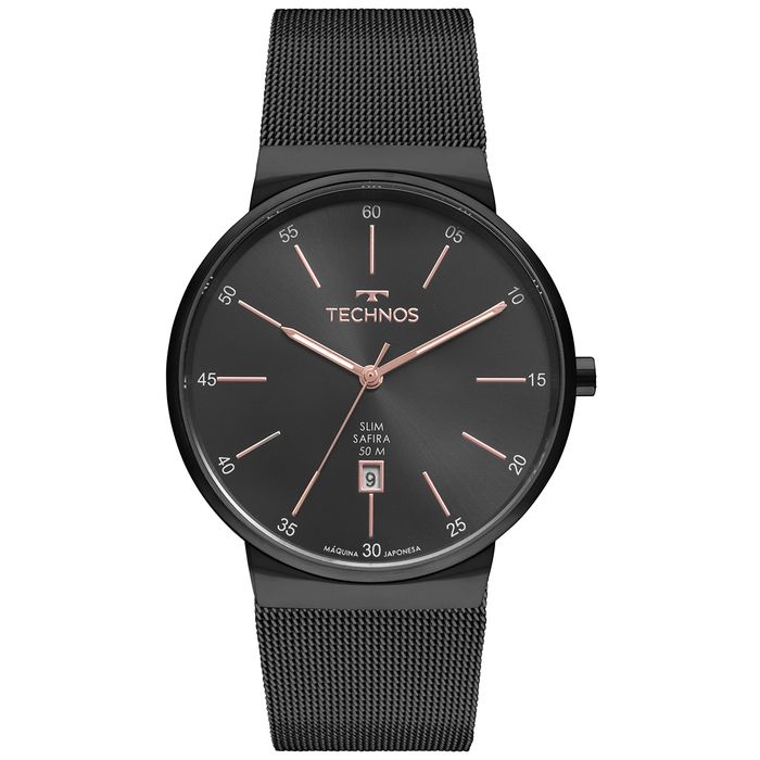 Relógio TECHNOS Slim masculino preto safira GM12AG/1P - aconfianca