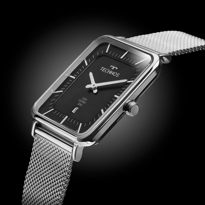 Relógio TECHNOS Slim masculino vidro safira preto GM10YS/1P