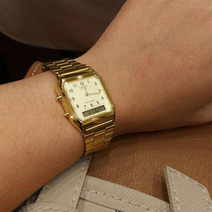 Relógio CASIO unissex anadigi dourado AQ-230GA-9BMQ aconfianca