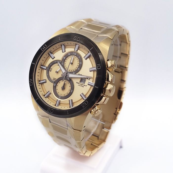 Relógio ORIENT masculino dourado cronográfo MGSSC050 C1KX - aconfianca