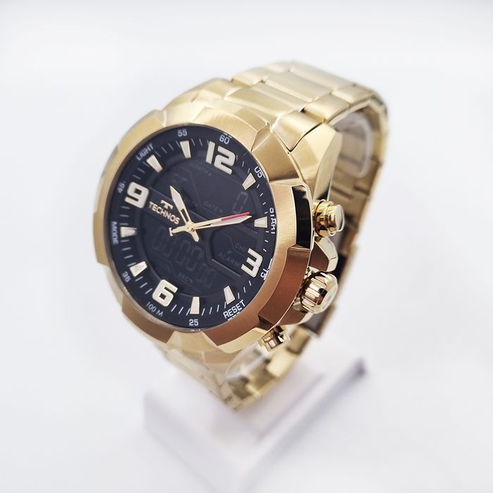 Relógio TECHNOS masculino anadigi preto dourado BJK606AA/1P