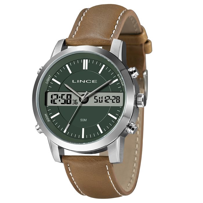 Lucky様 Relógio LINCE masculino anadigi couro verde MAC4763L46 E1NX