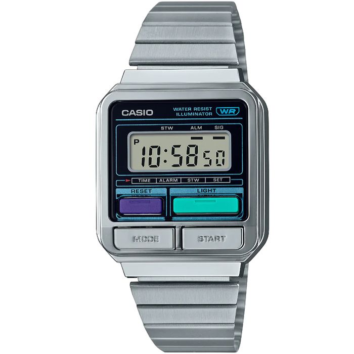 CASIO A120WE ダークグレー Relógio CASIO VINTAGE masculino digital prateado A120WE-1ADF