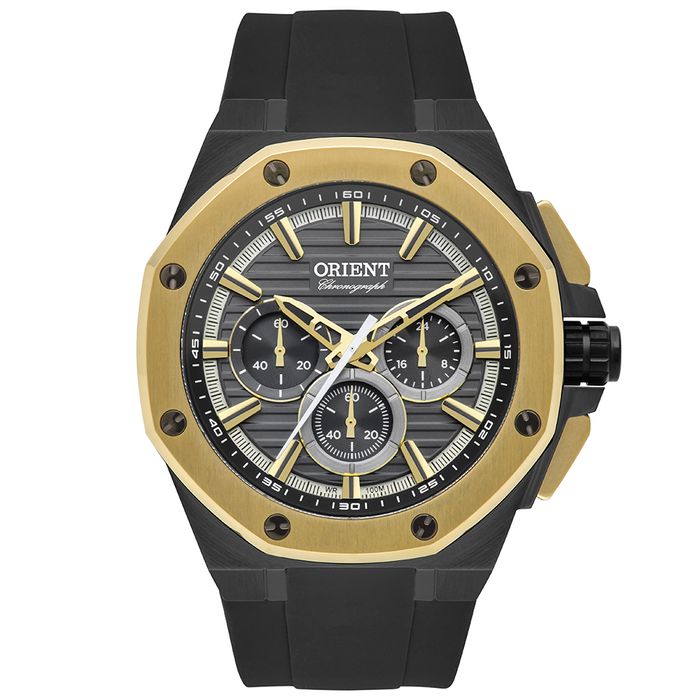 Relógio ORIENT borracha dourado masculino MTSPC018 G1PX - aconfianca