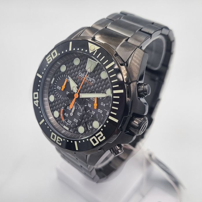 Relógio ORIENT masculino solar cronógrafo preto MYSSC016 G1GX