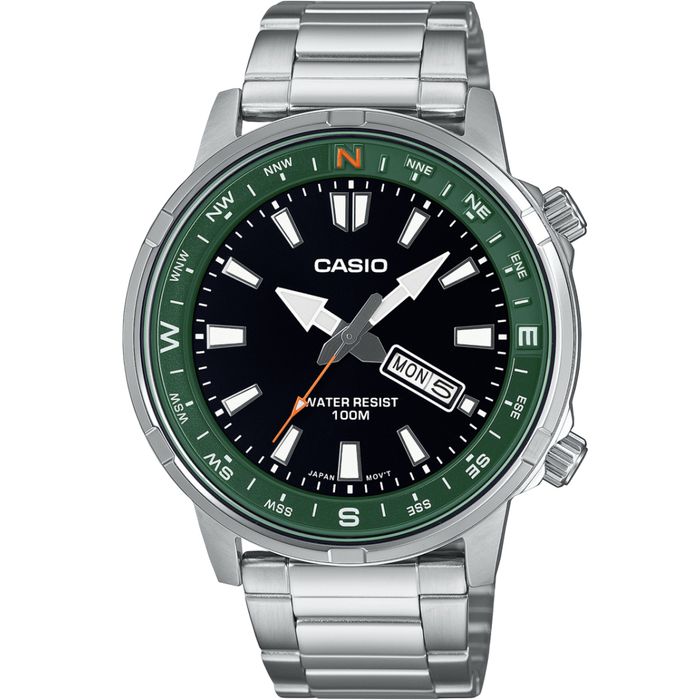 Relógio CASIO masculino verde prata MTD-130D-1A3VDF - aconfianca