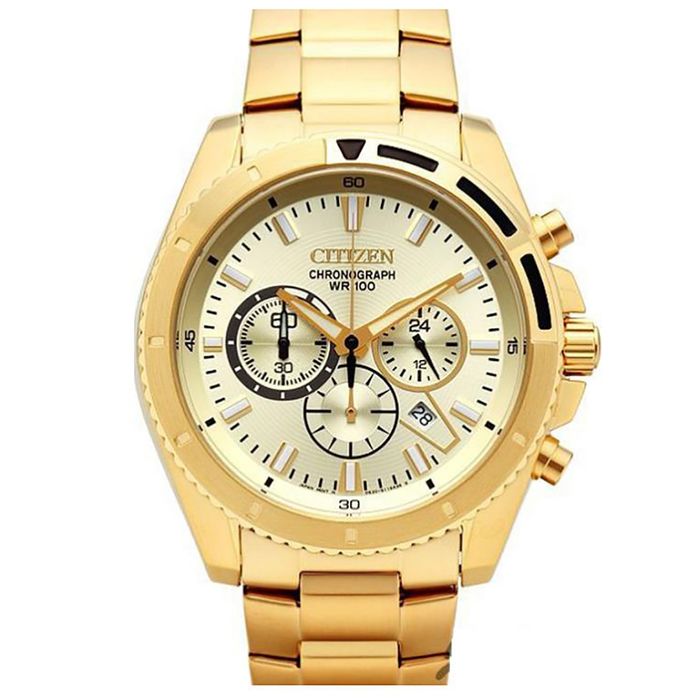 Relógio CITIZEN masculino cronógrafo dourado TZ30062G - aconfianca
