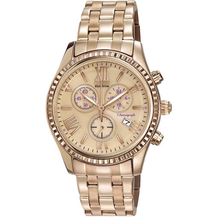 Relógio CITIZEN Eco-drive cronógrafo dourado roxo TZ20171X
