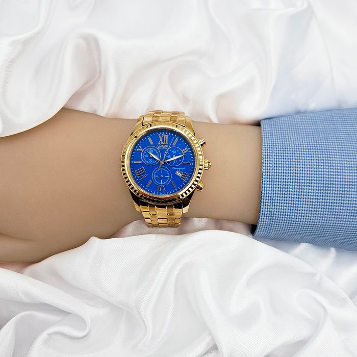 Relógio CITIZEN Eco-drive cronógrafo azul dourado TZ20171A