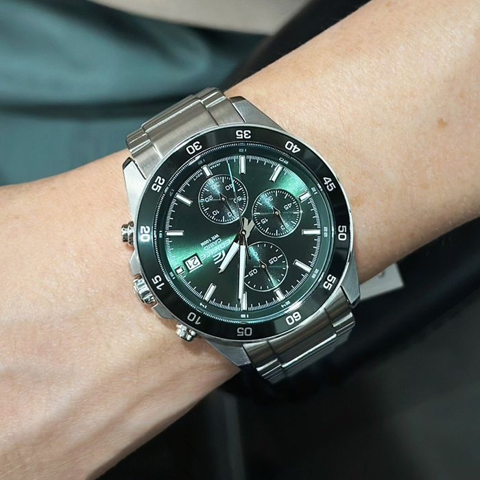 Relógio CASIO EDIFICE cronógrafo verde prata EFR-526D-3AVUDF