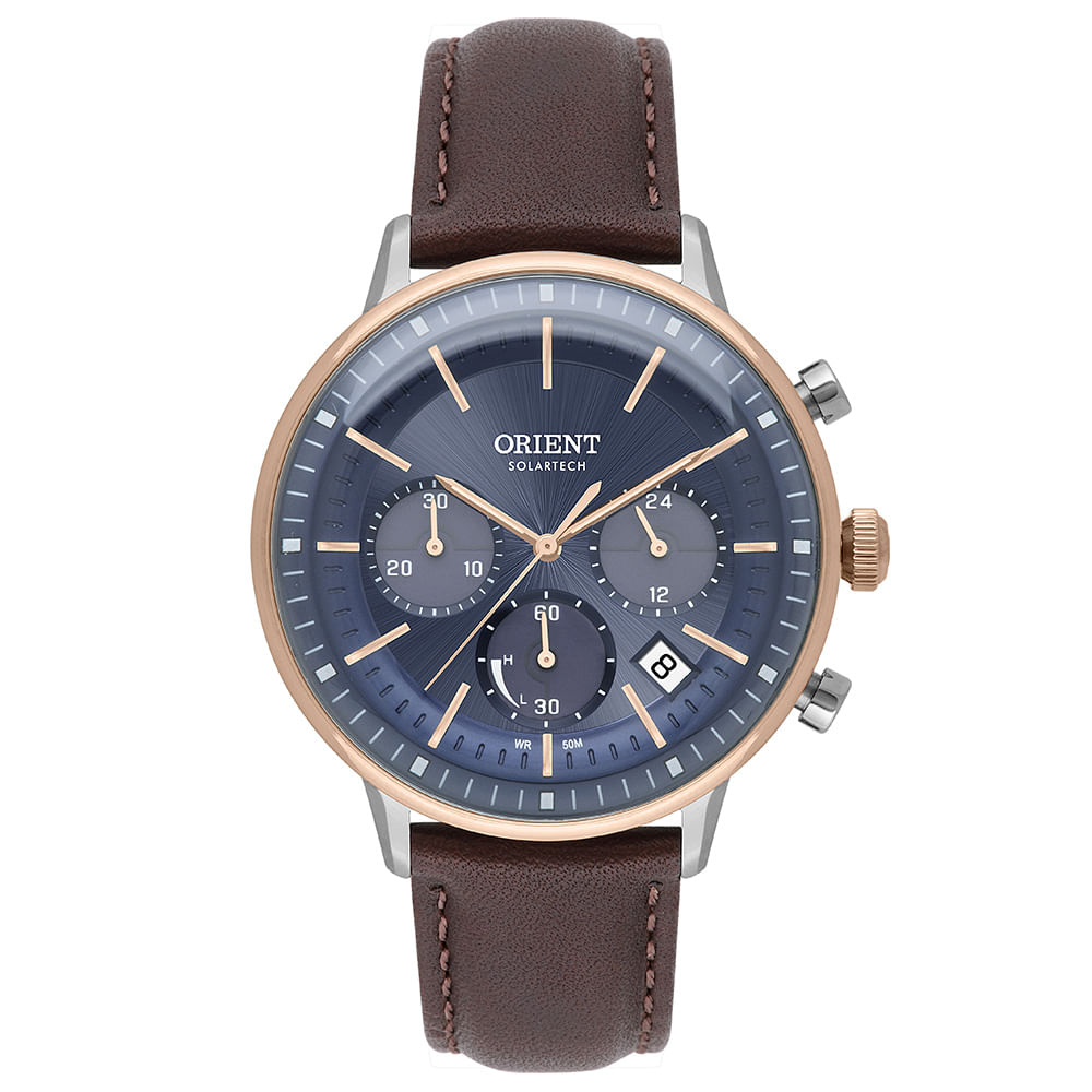 Relógio ORIENT masculino solar cronógrafo azul MTSCC050 D1NX
