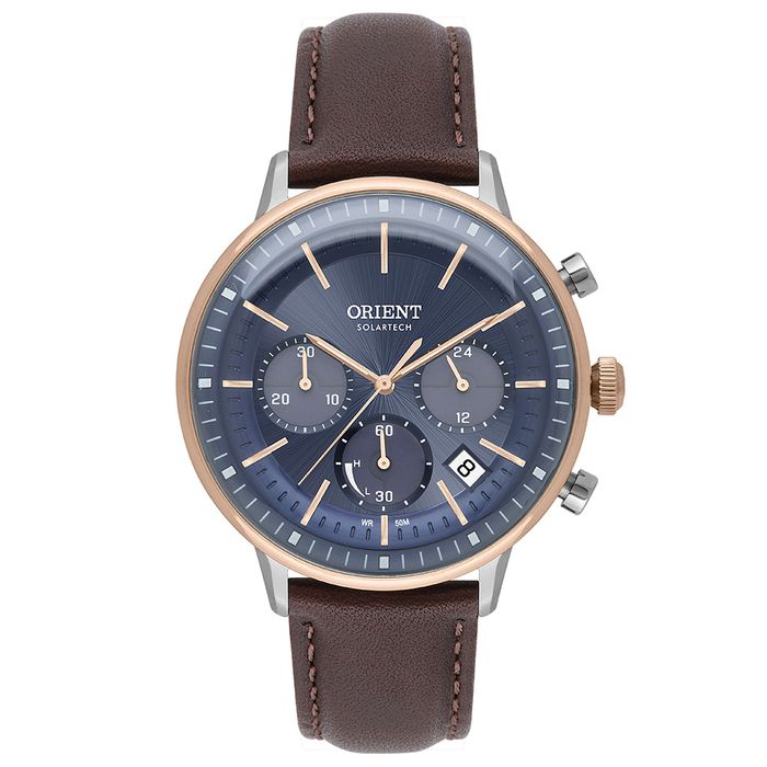 Relógio ORIENT masculino solar cronógrafo azul MTSCC050 D1NX