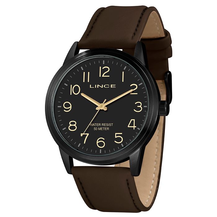 Relógio LINCE masculino analógico preto couro MRCH190L46 P2NX