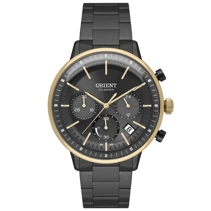 Relógio ORIENT solar cronógrafo preto prata MTSSC047 G1PX - aconfianca