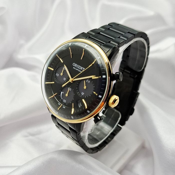 Relógio ORIENT solar cronógrafo preto prata MTSSC047 G1PX - aconfianca