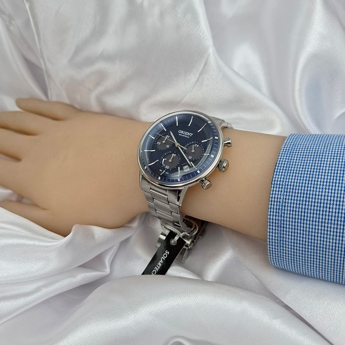 Relógio ORIENT masculino cronógrafo solar azul MBSSC265 D1SX