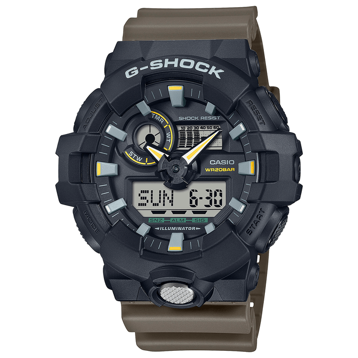 時計 CASIO G-SHOCK Relógio CASIO G-SHOCK masculino anadigi marrom GA-710TU-1A3DR