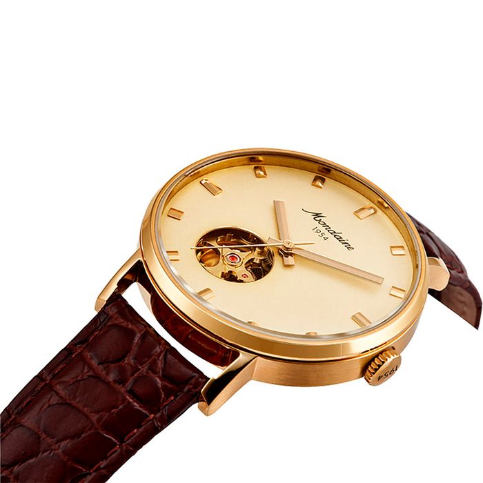 Relógio MONDAINE 70 ANOS automático safira couro 32850GPMVDC1