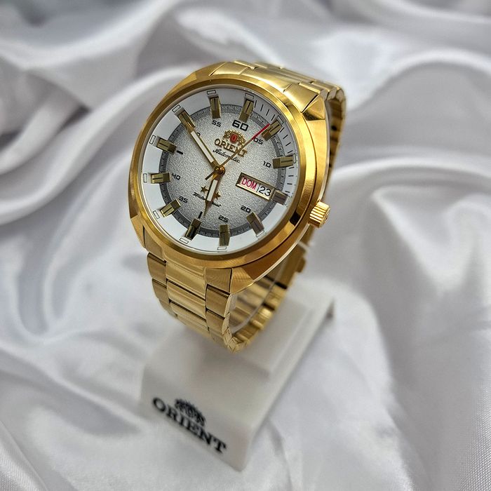 Relógio ORIENT masculino automático dourado NH3GG006 S1KX - aconfianca