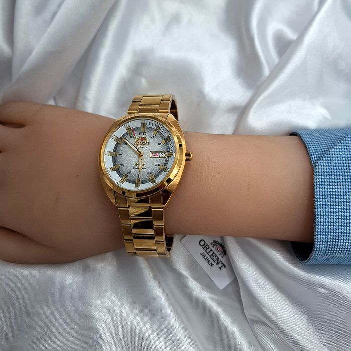 Relógio ORIENT masculino automático dourado NH3GG006 S1KX - aconfianca