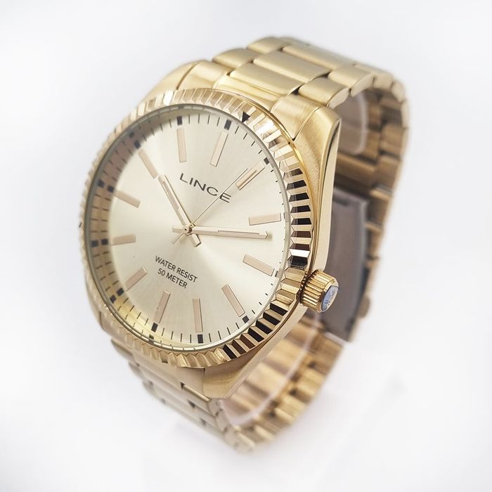 Relógio LINCE masculino analógico dourado MRGH191L46 C1KX - aconfianca