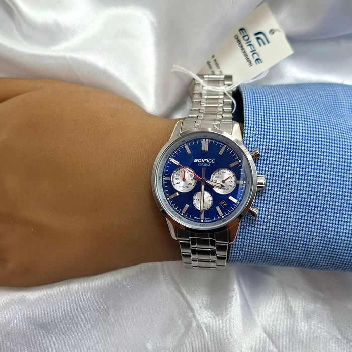 Relógio CASIO EDIFICE masculino prata azul EFR-575D-2ADF - aconfianca