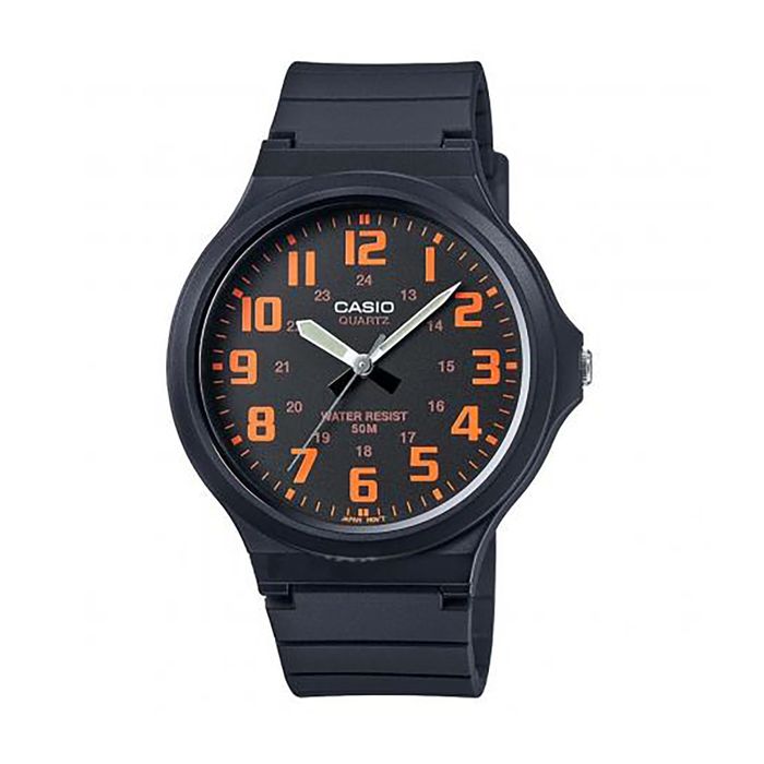 Relógio CASIO masculino preto laranja MW-240-4BVDF - aconfianca