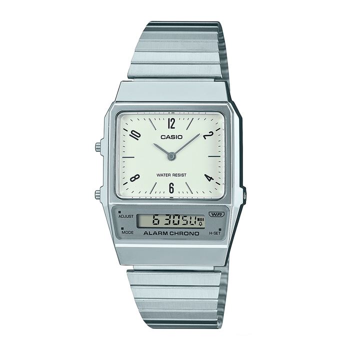 Relógio CASIO VINTAGE masculino anadigi branco AQ-800E-7A2DF