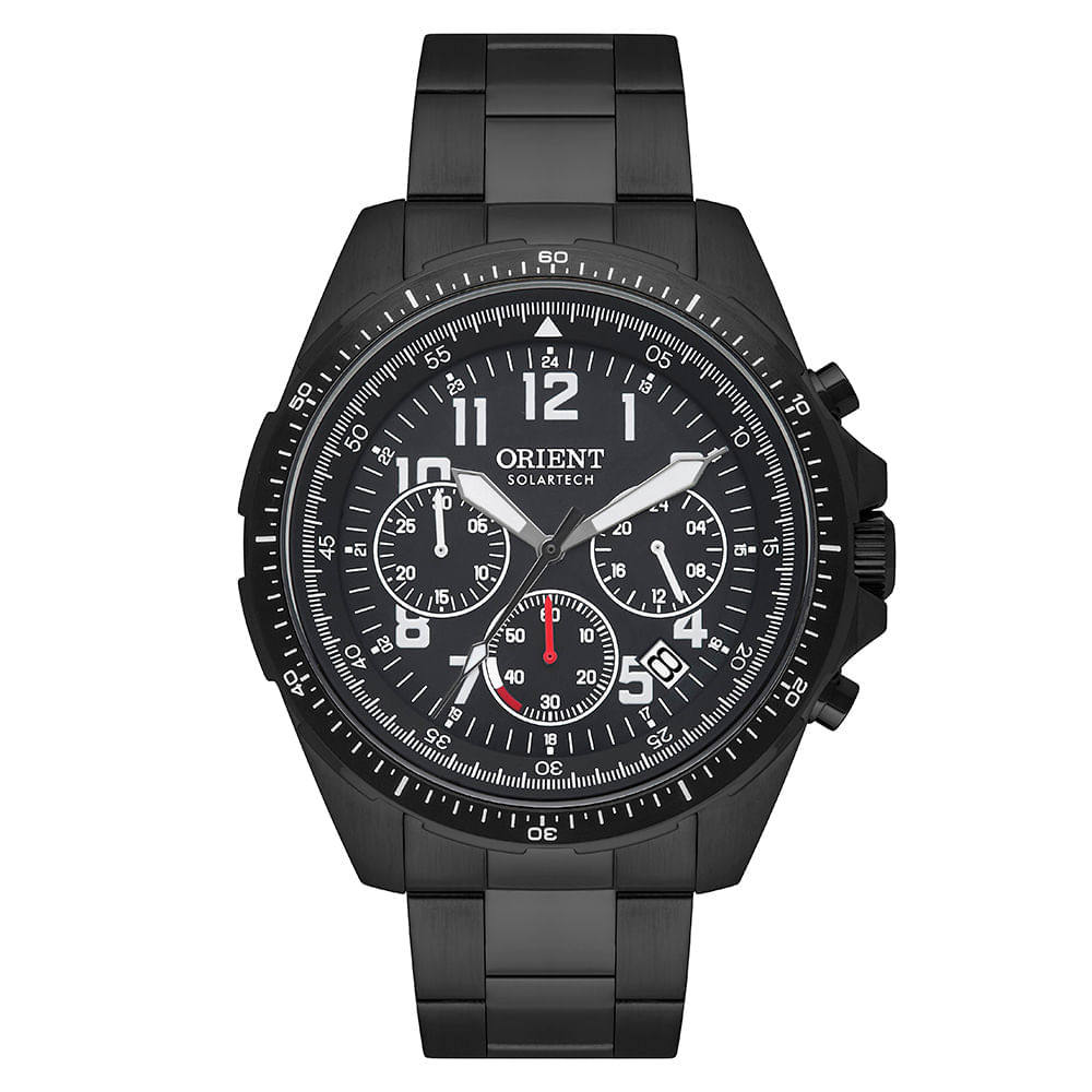 Relógio ORIENT masculino cronógrafo solar preto MPSSC032 P2PX